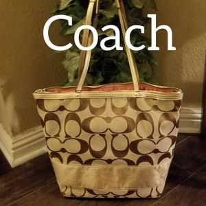 Coach Metallic Gold Stripe Tote